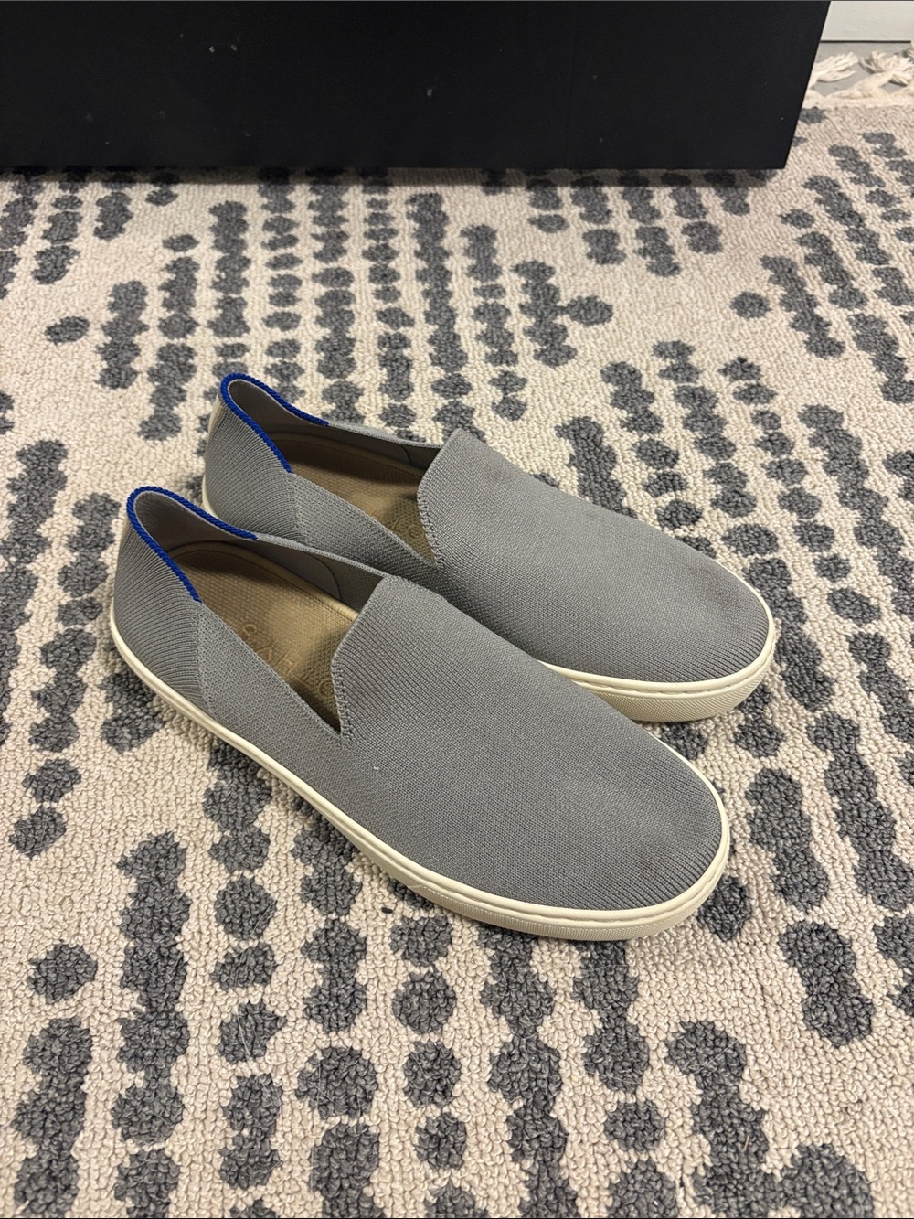 Rothy's Gray Slip-On Flats with Blue Trim